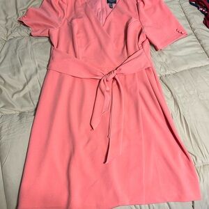 Adrianna Papell Orange Pink Puff Sleeve Wrap Midi Dress
